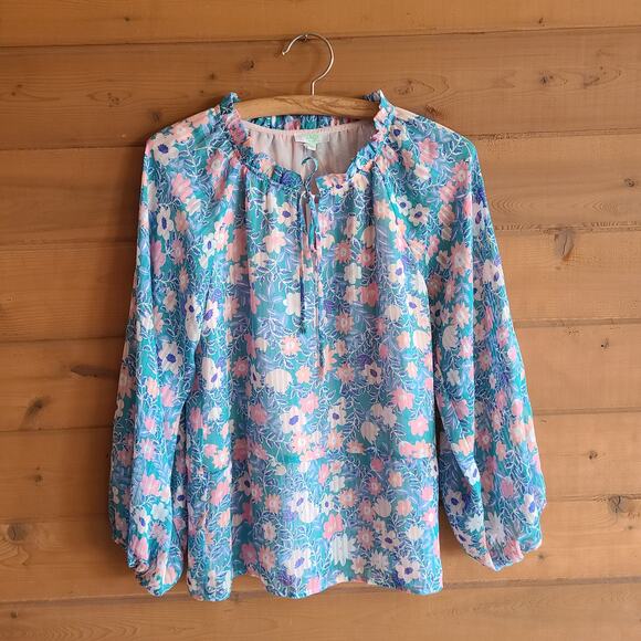 Jade Melody Tam Floral Blouse Tie Neck Garden Peasant NWT Small Cottagecore - Picture 2 of 4